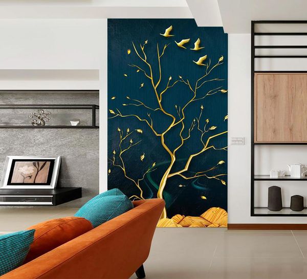 

self-adhesive] 3d golden tree and birds 178500 wall paper mural wall print decal murals