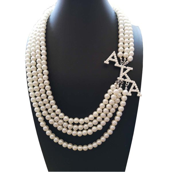 

ekso greece greek sorority fashion white pearl aka pendant multilayer statement jewelry long choker, Silver