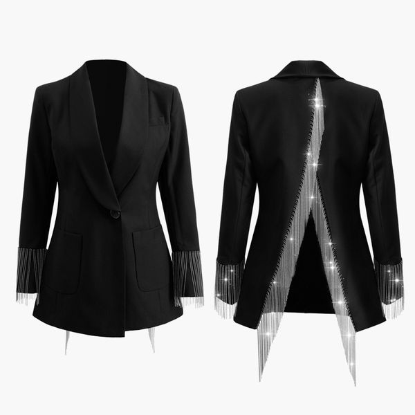 

jrhyme autumn high-end women's solid color slim suit blazer,tunic irregular backless blazers and jackets mujer,tuxedo for women, White;black
