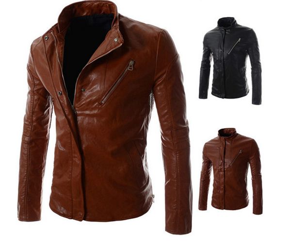 

winter mens locomotive jacket brand pu leather hooded jacket men motorcycle overcoat large size men leather jackets, Black;brown