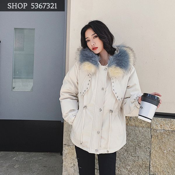 

cotton-padded clothes woman 2019 winter printing down cotton suit-dress thickening loose coat tide, Black