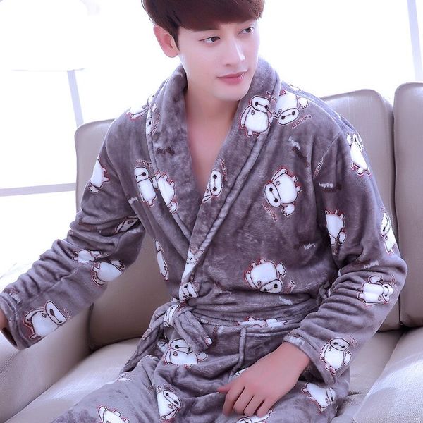 

bathrobe men winter robe plush thick flannel long sleeve belt kimono men's casual home sleepwear 2019 man pyjamas, Black;brown