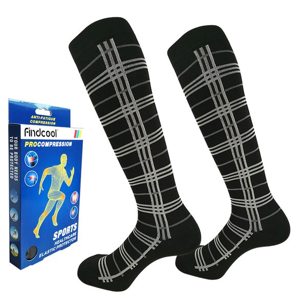 

findcool compression running socks women men pressure knee high for cycling running, Black