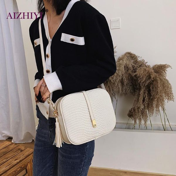 

alligator flap crossbody bags for women 2020 fashion tassel wide shoulder messenger bag female pu leather solid purse handbag