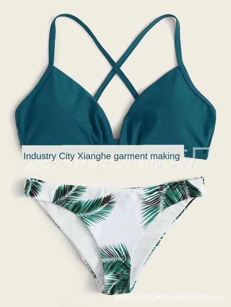 

2020 women's split feather printed 2020 women's split bikini swimsuit feather printed bikini swimsuit, White;black