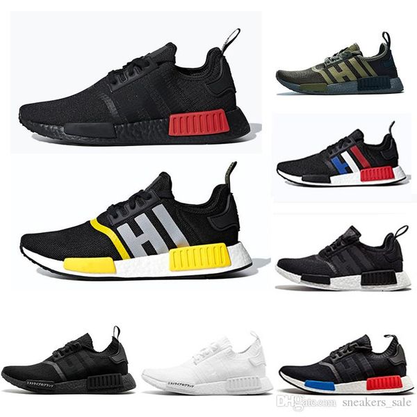 

bred nmd runner r1 primeknit thunder mens running shoes for men women japan black atmos oreo military green red marble sports sneakers 36-45