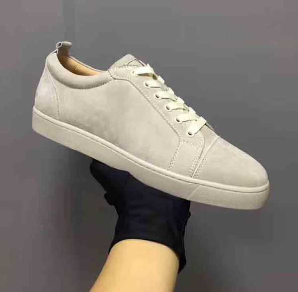 

full grey suede genuine leather low cut sneakers red bottom men shoes,luxury party wedding classic style wholesale ing, Black