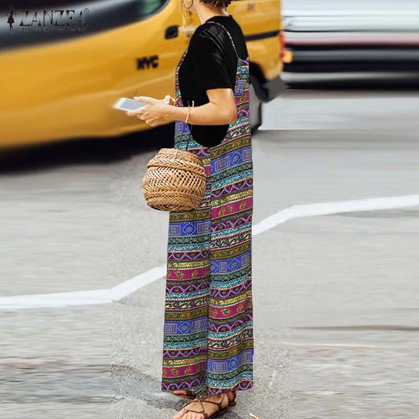 

women's jumpsuits & rompers zanzea summer bohemian floral printed women wide leg casual straps overalls cotton linen playsuits suspende, Black;white