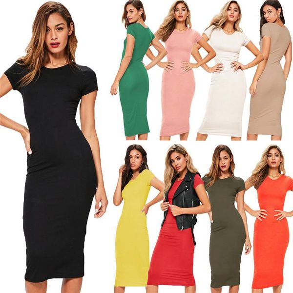 

sleeve office lady summer dress plus size slim casual pencil dress long spring party dress fashion solid o neck short, Black;gray