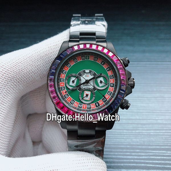 

new winner r x43 116500 automatic mens watch pvd black steel casino poker green dial diamond bezel ss steel bracelet hello_watch 3 color, Slivery;brown