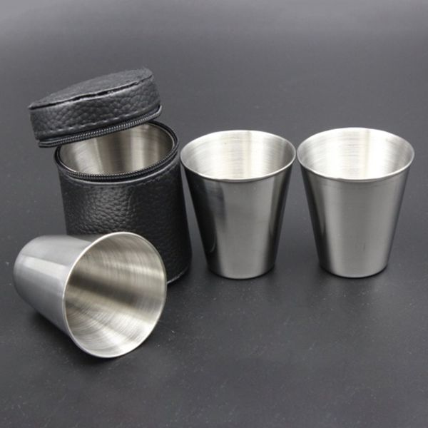 

4ps 30ml stainless steel camping tableware compact size cover mug camping cups drinking coffee beer for outdoor travel party