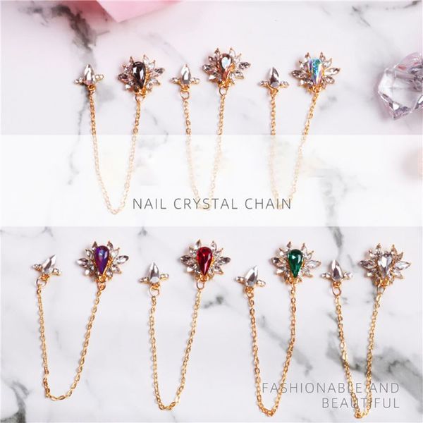 

nail art crystal chain nail jewelry water drop charms luxury zircon crystal rhinestones decor diy manicure accessory, Silver;gold