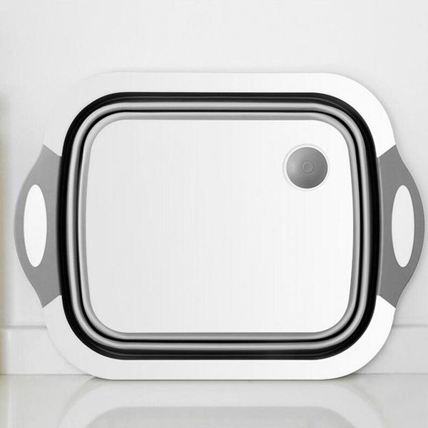 

folding cutting board basket collapsible dish tub with draining plug colander fruits vegetables wash drain sink storage