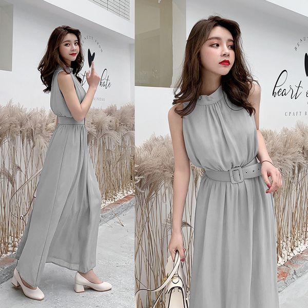 

summer new korean women slim long sleeveless skirt beach, Black;gray