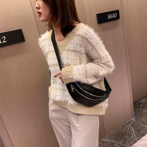 

casual retro waist bag pu leather fanny pack for women solid shoulder bag vintage chest purse bumbag zipper women belt