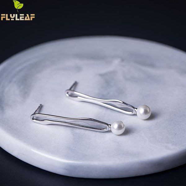 

flyleaf 100% 925 sterling silver shell fake pearl hollow long earrings for women luxury design lady fashion jewelry, Golden