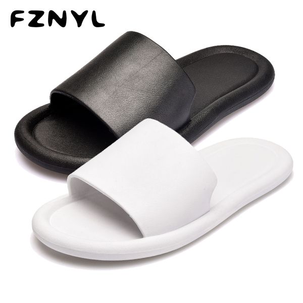 

fznyl women's house slippers summer home indoor shower floor shoes female casual flip flops men soft beach open toe footwear, Black
