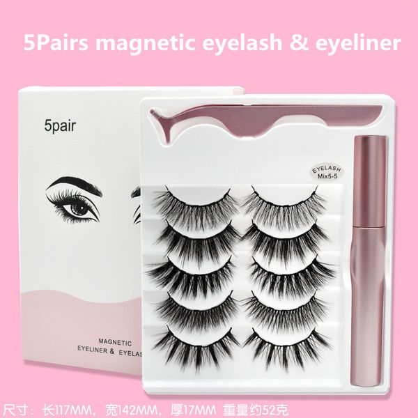 

5 pairs magnetic false eyelashes eyeliner set magnetic eyeliner + tweezers +5 mixed magnetic eyelashes 5