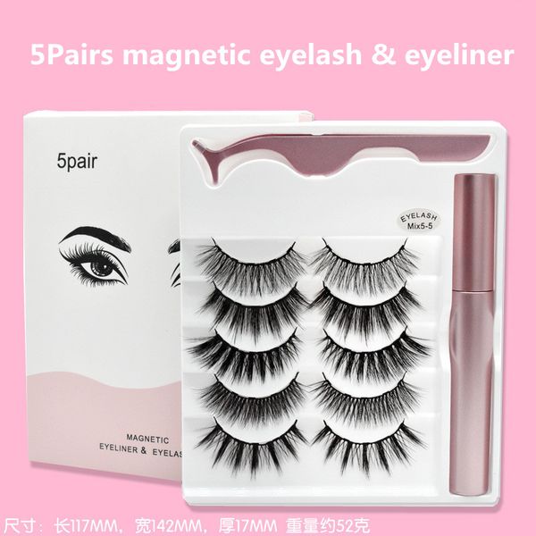 5 paia ciglia finte magnetiche set di eyeliner magnetici eyeliner + pinzette +5 ciglia miste nave libera Strumenti di trucco di bellezza naturale 5 set