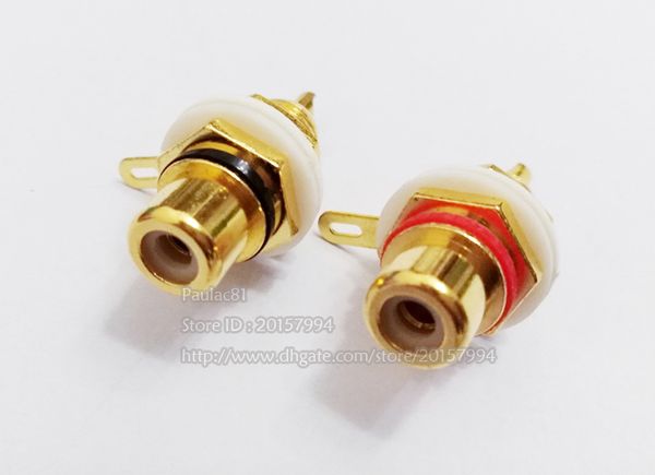 Golden Banhado RCA Fêmea Jacks Painel Monte A / V Conector Adaptador, 2 Cor Vermelho + Preto / 10Pairs (20pcs)
