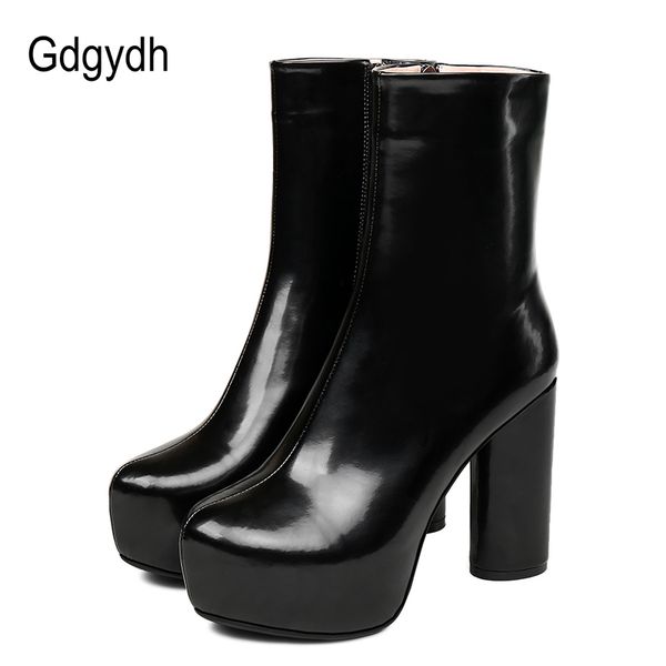 

gdgydh 2019 genuine leather women boots natural material female ankle boots round toe platform inside women shoes 2019 sale, Black