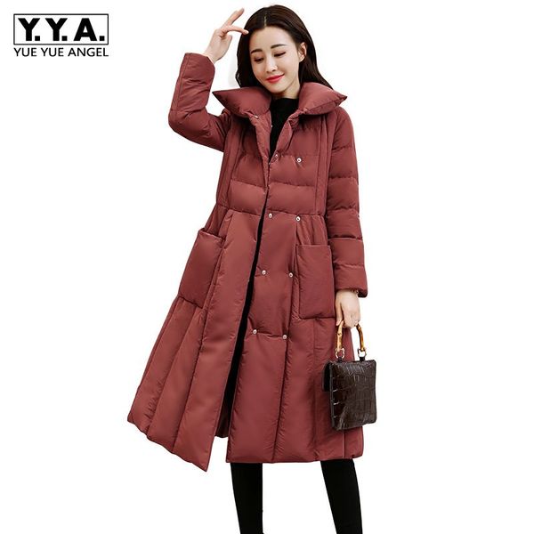 

2019 new winter women down cotton long jacket female fashion adjustable waist warm coat outwear ladies casual elegant parkas, Black