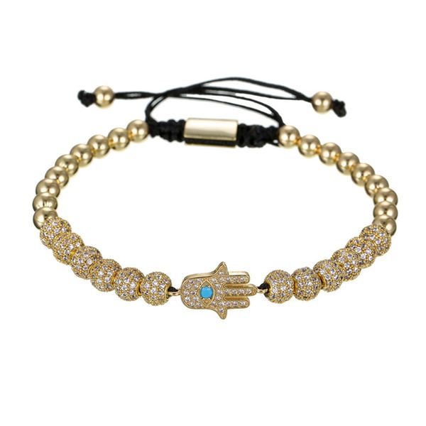 

micro pave cz cubic zirconia fatima hamsa hand bracelet men luxury evil eye bracelets for women pulseira masculina zj-04, Golden;silver