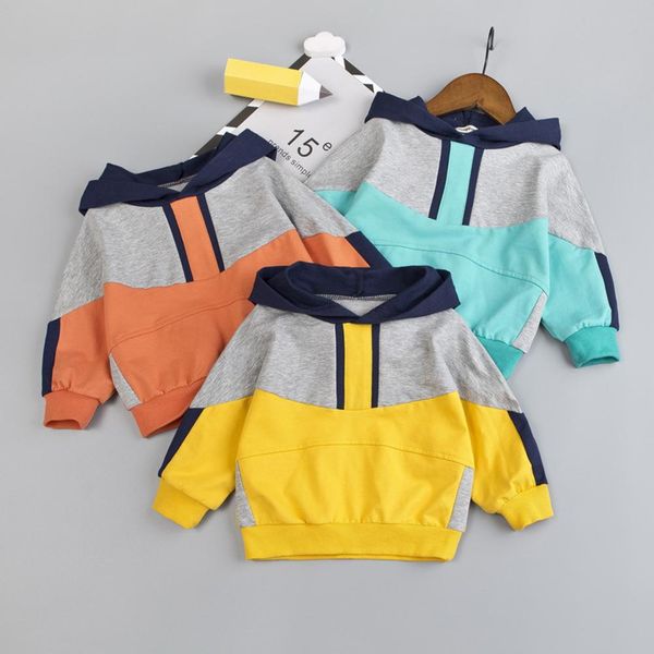 

autumn kids boys girls sweatshirt color block patchwork hooded long sleeve sweatshirt pullover for kids clothing, Black