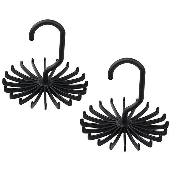 

2 pack 360 degree rotating twirl tie rack adjustable tie belt hanger holder hook ties for closet organizer storage (black
