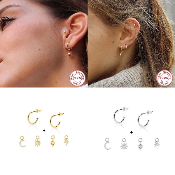 

6pcs minimalis aros de plata de ley 925 drop earrings for anniversary engagement woman piercing earring pendient ear bone buckle, Golden;silver