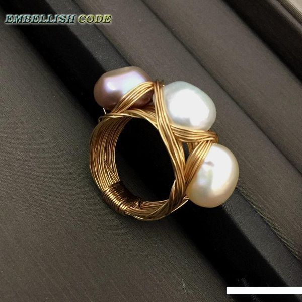 

new designer bird nest style small size baroque pearls with golden wire hand make ring d18100709, Slivery;golden