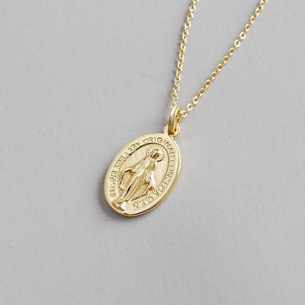 

real 925 sterling silver necklaces for women chain, vintage gold color virgin mary necklaces & pendants collar mujer jewelry