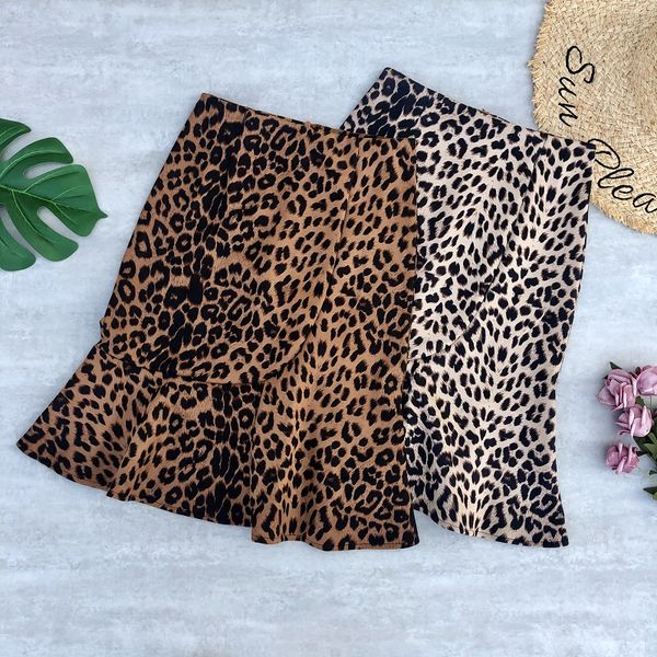 

women's skirts suede leopard printing high waist ruffles short skirts womens plus size mini skirt jupe femme, Black