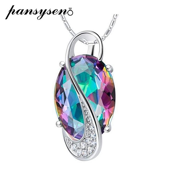 

pansysen solid 925 sterling silver pendant necklace gemstone rainbow z necklace romantic wedding gift for women fine jewelry