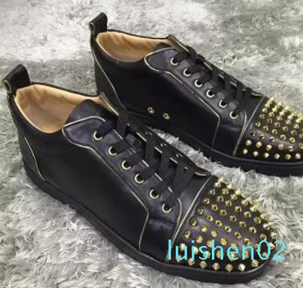 

men's sneaker shoes party dress wedding low junior spikes red bottom glitter leather shoes,luxury red sole leisure outdoor flats l02, Black