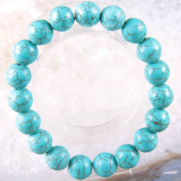 

beaded, strands stretch bracelet 6 8 10 12mm round beads natural stone green howlite bangle for men women jewelry gift, Black