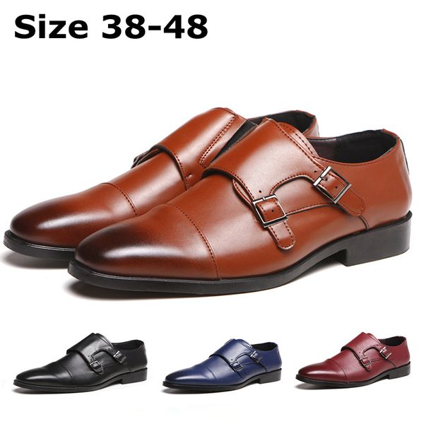 

comfortable dress shoes men buckle strap brogue shoes office business split leather formal ms14, Black