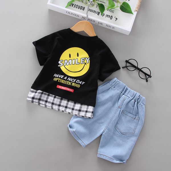 

kids clothes set 2020 fashion baby boy clothes summer cotton short smile floral shirt+ripped shorts 2pcs/set for 3t kids outfits, White