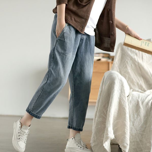 

original explosions artistic cotton jeans handsome loose casual joker harlan pants autumn old pants women, Blue