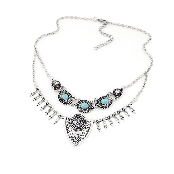 

women fashion jewelry antique tassel flower carved pendant chain necklace, Silver
