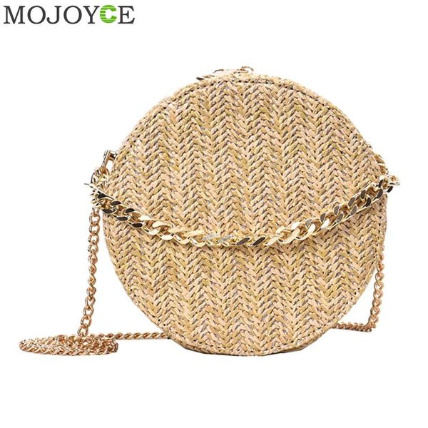 

hand-woven round shoulder bag for women 2019 handbag bohemian summer straw beach bag travel shopping female tote chain bags