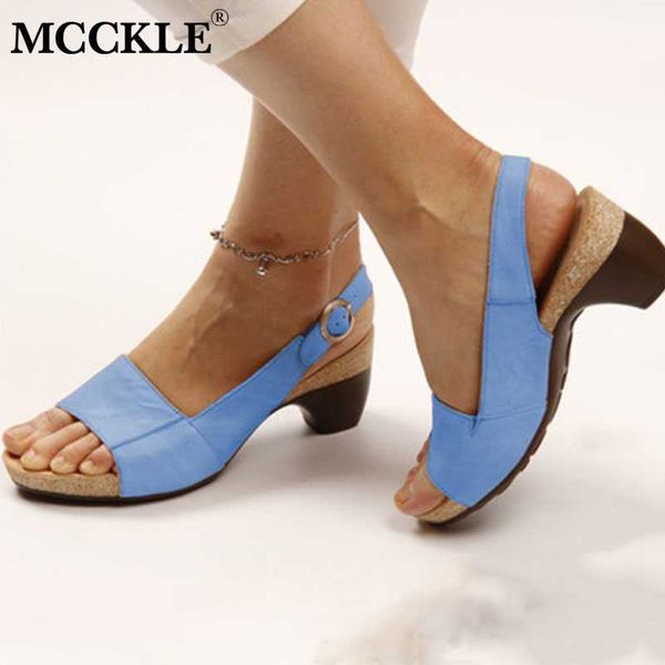 

mcckle women's sandals buckle strap mid heel open toe woman ladies sandalias pu summer shoes casual female new plus size comfort, Black