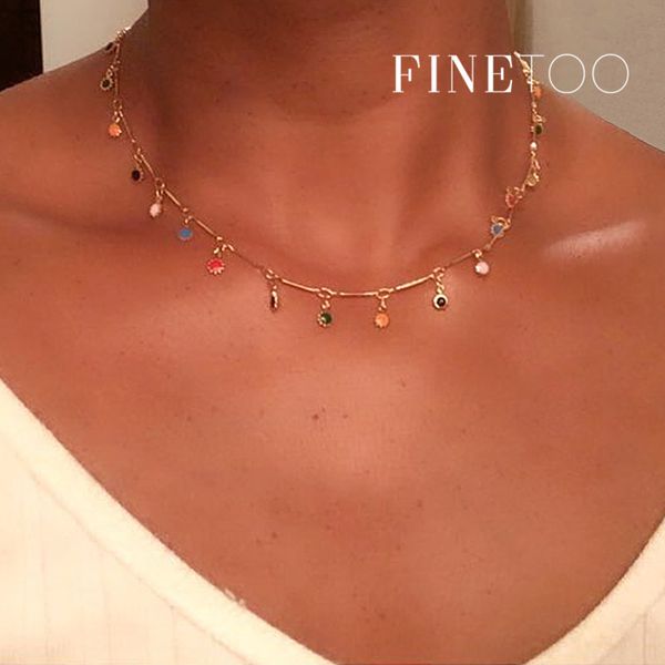 

bohemian colorful beads choker necklace rainbow colored stone chain necklace chokers handmade party jewelry collier collares, Silver