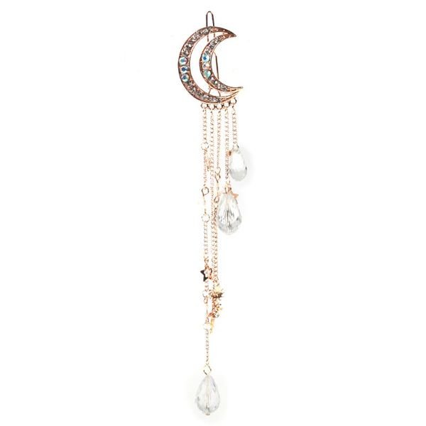 

1 pc женщины клип moon rhinestone кристалл подвеска pin кисточкой длинные цепи шариков ювелирных шпилька дамы волос зажим для волос, Golden;white