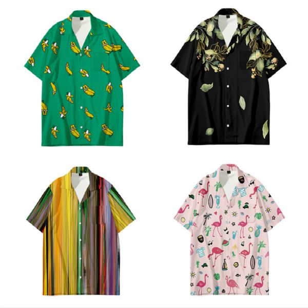 

men's short sleeve hawaiian beach floral shirt short sleeve men loose plus-size hip-hop banana shirt men shortsleeve, White;black