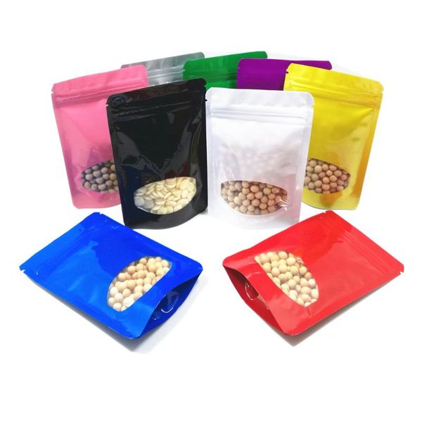 

14x20cm stand up aluminum foil pouches with plastic window mylar packaging bag snack dried storage self sealing bag