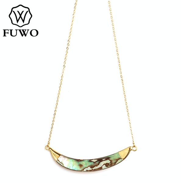

fuwo unique design long horn abalone shell necklace with gold trimmed double horn crescent seashell necklace for women nc530, Silver