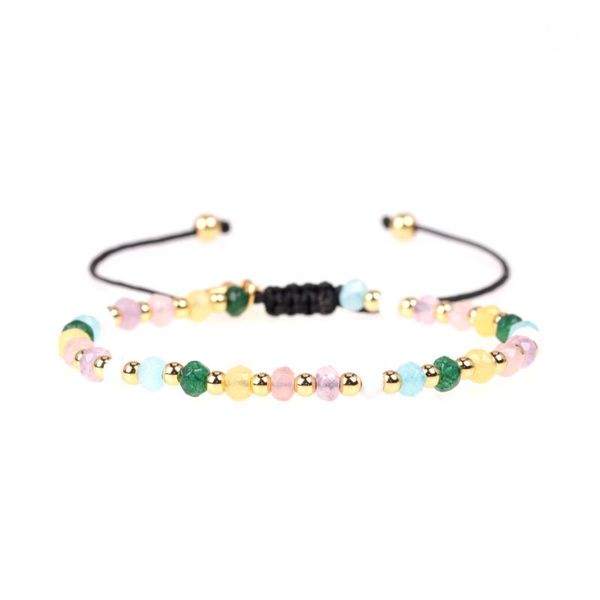 

vaslia boho colored faceted natural stone mixed color beaded braided bracelet charm charm gift for ladies adjustable rope, Golden;silver