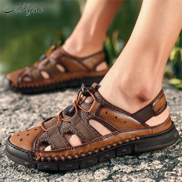 

mhysa 2020 classic men's sandals summer soft sandals comfortable men shoes leather soft outdoor men roman 38-48, Black