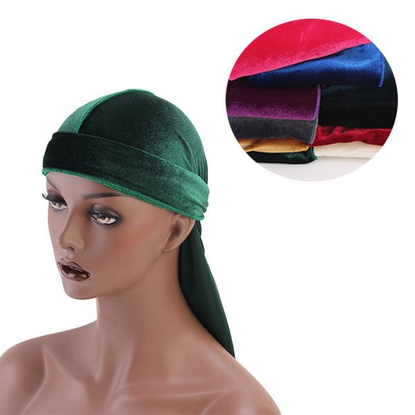 

men do breathable durag velvet hat bandana headscarf women hair du rag headwear cap long turban headwrap tail doo accessories hthbl, White;black